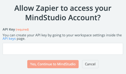 Allow Zapier to access your MindStudio account