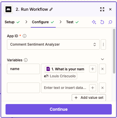 Data is configured for name variable