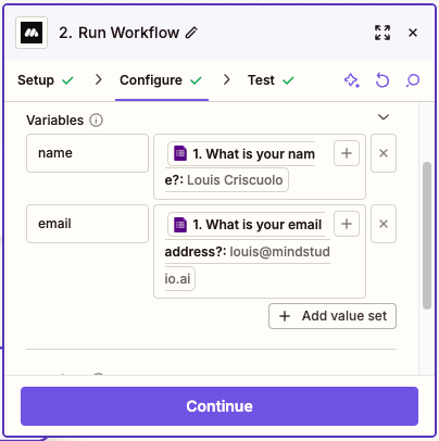 Data is configured for email variable