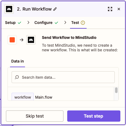Click Test to test the Zap