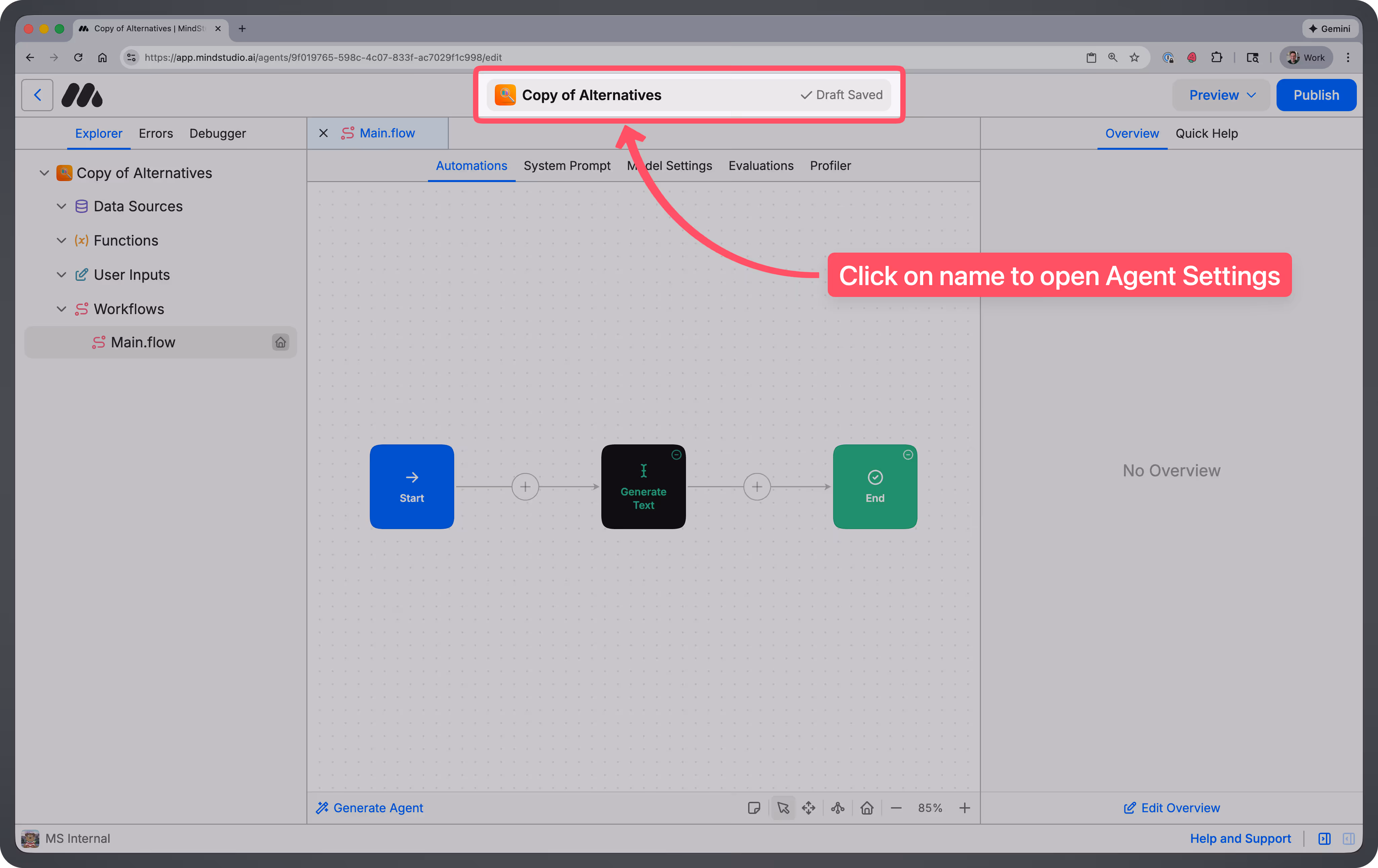 Change name clickable area