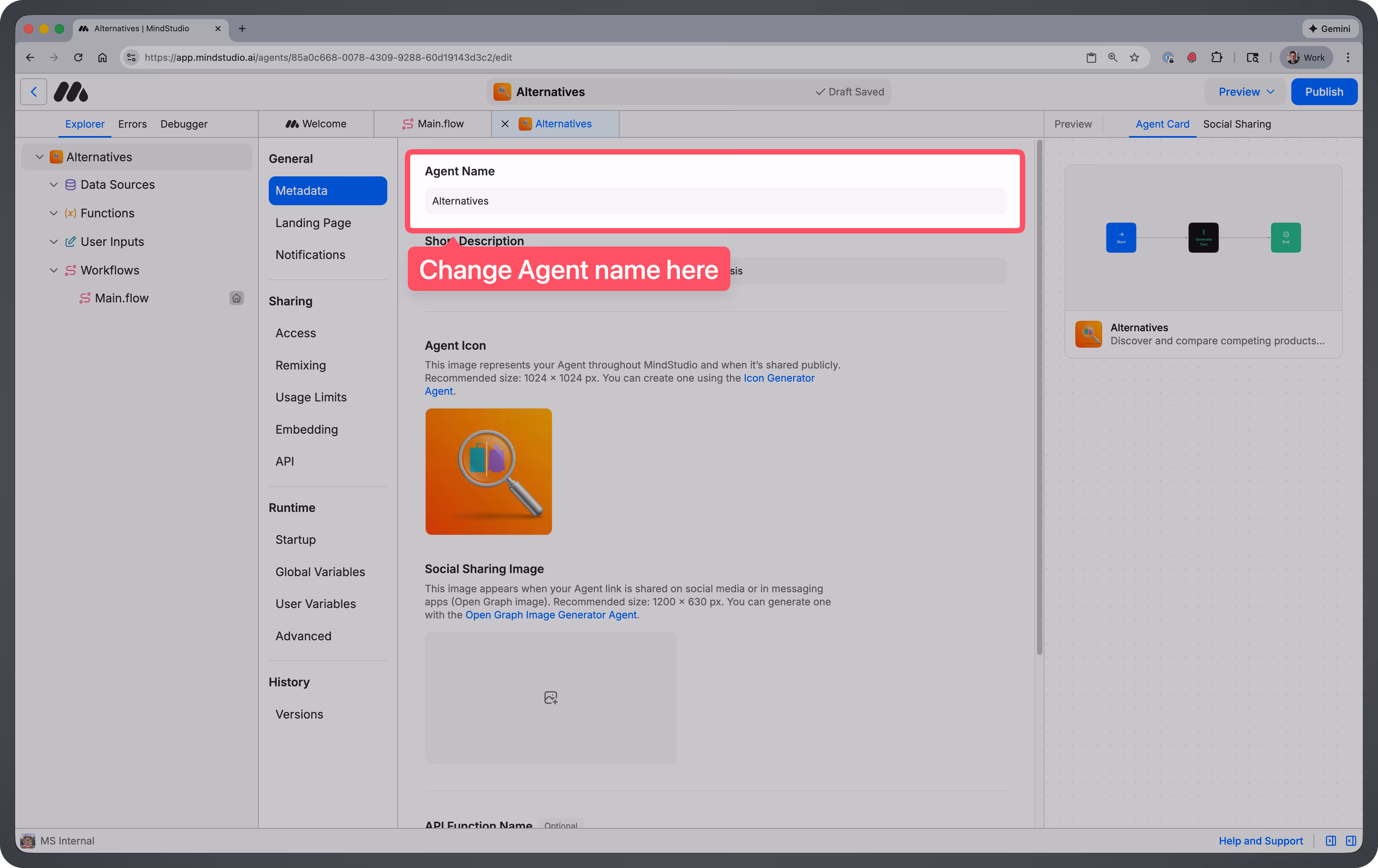 Agent name form field highlighted