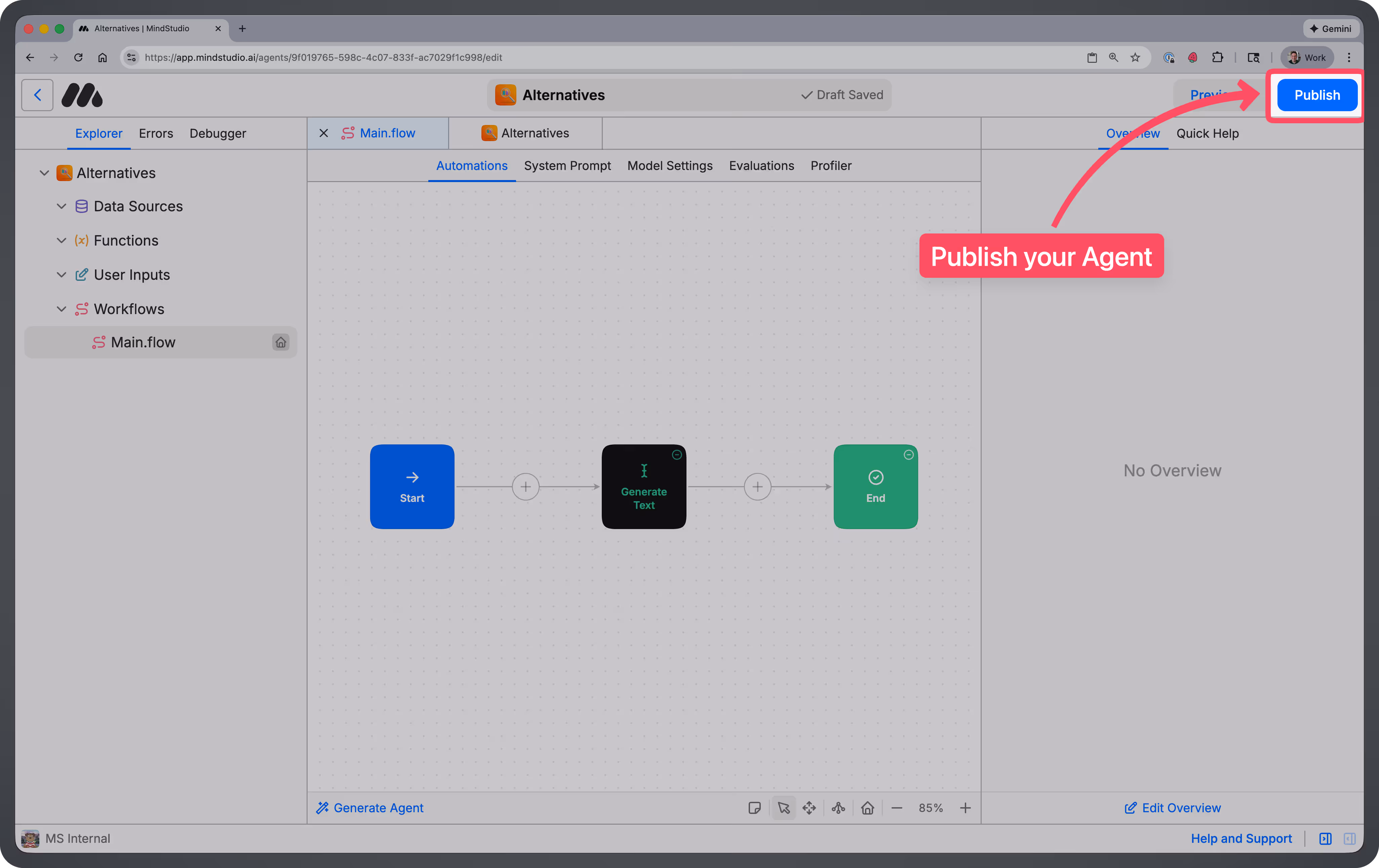 Publish button highlighted