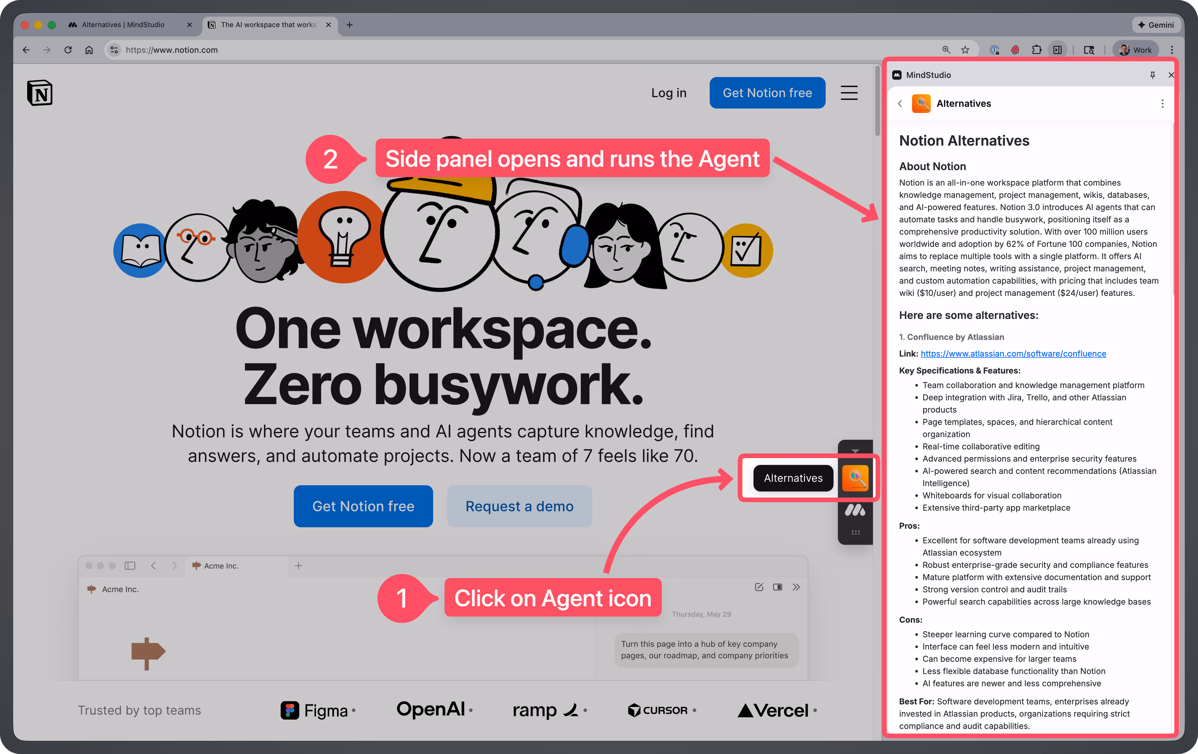 Running an Agent and opening the MindStudio Chrome Extension side panel