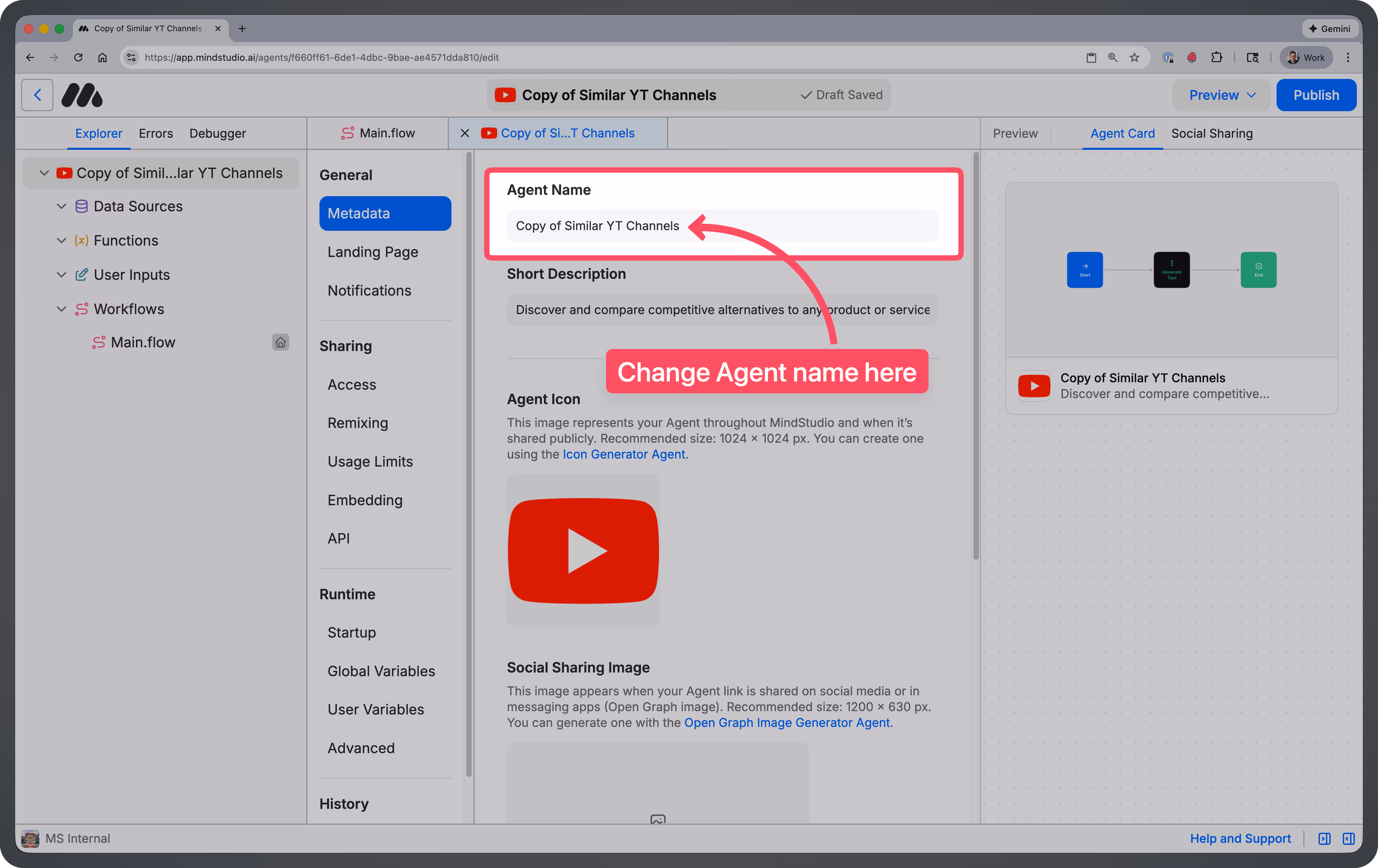 Agent name form field highlighted