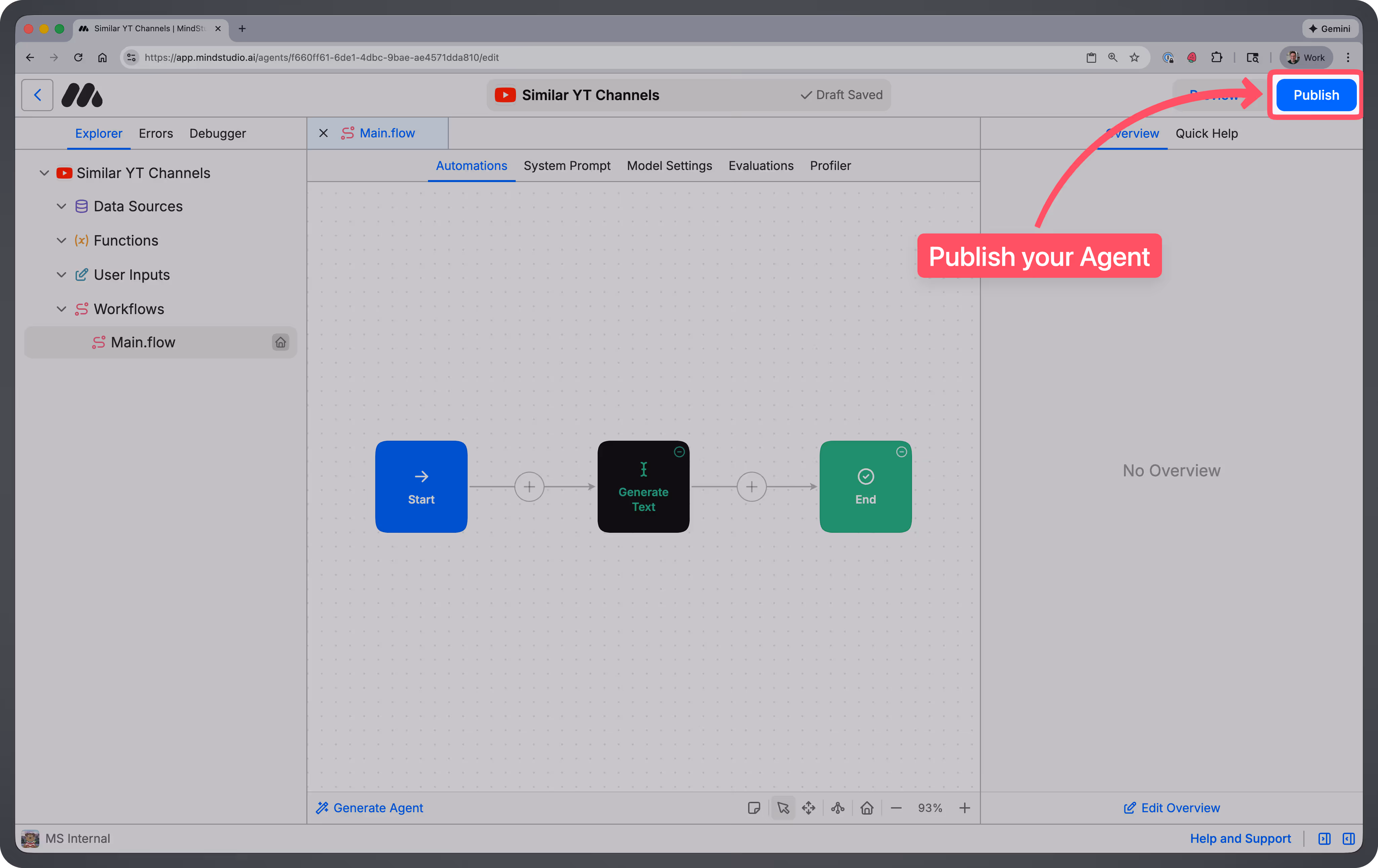 Publish button highlighted