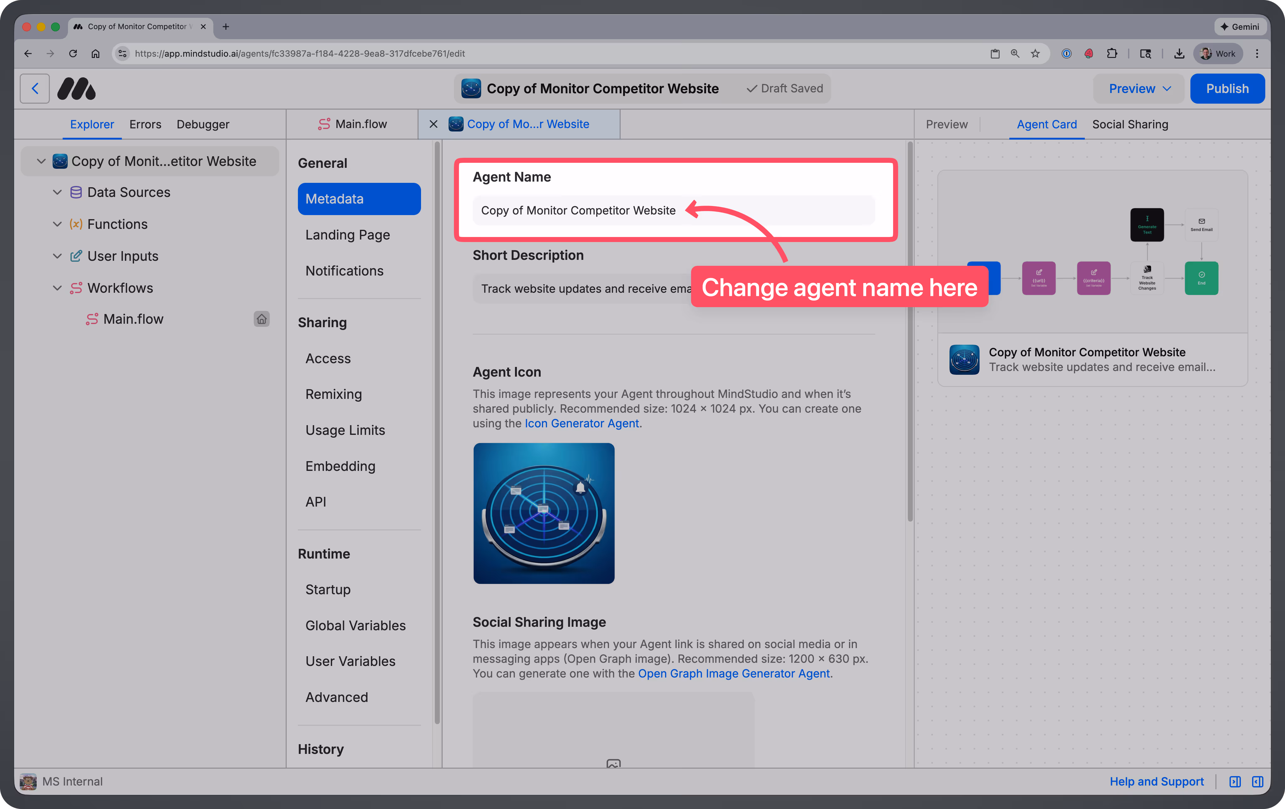 Form field for changing Agent name