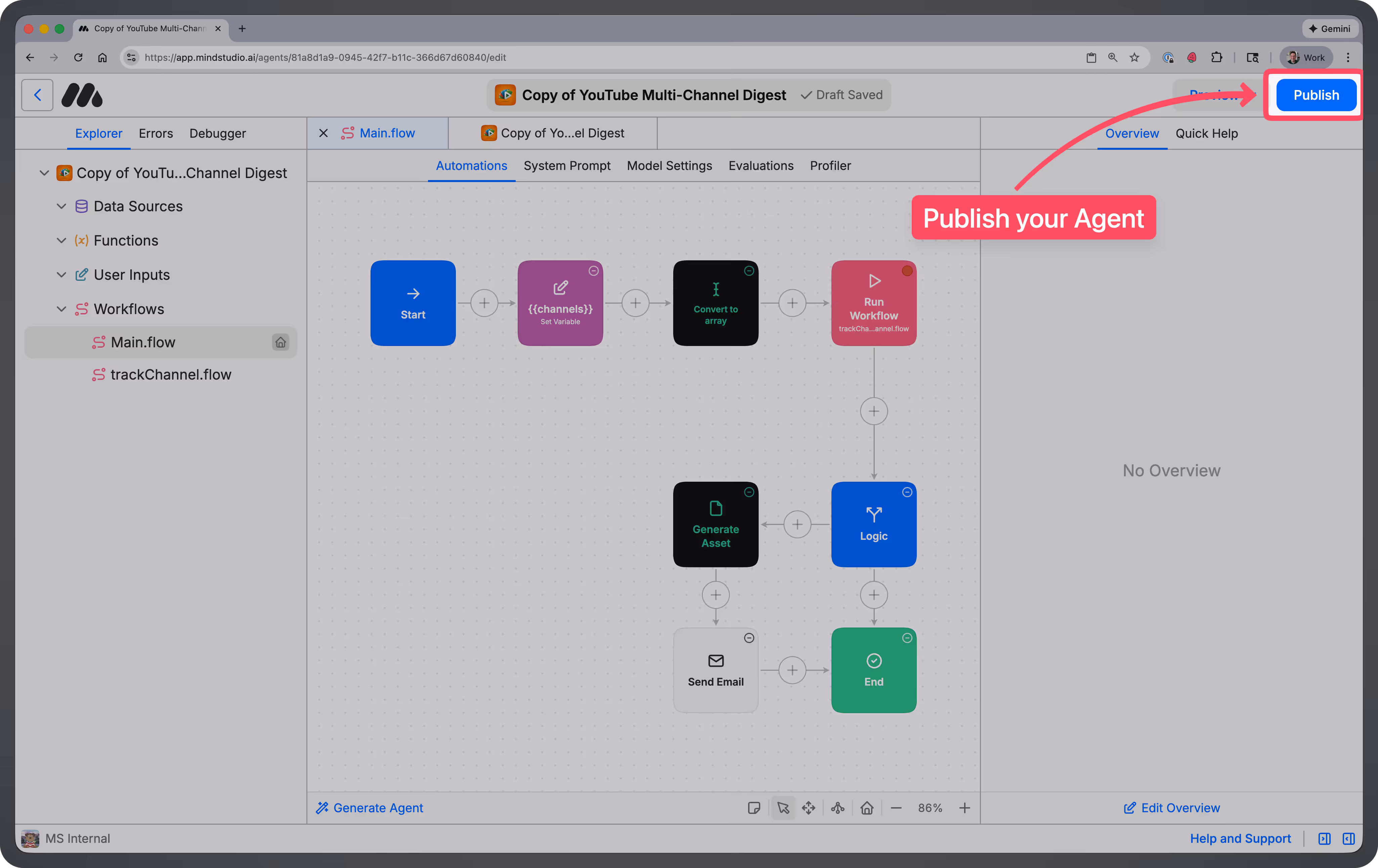 Publish button highlighted