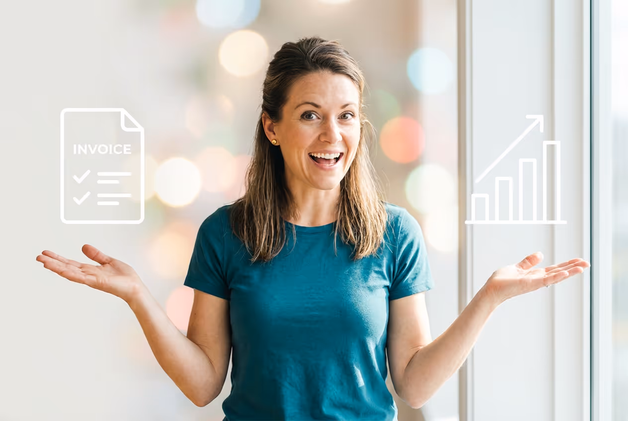 A woman smiles, presenting