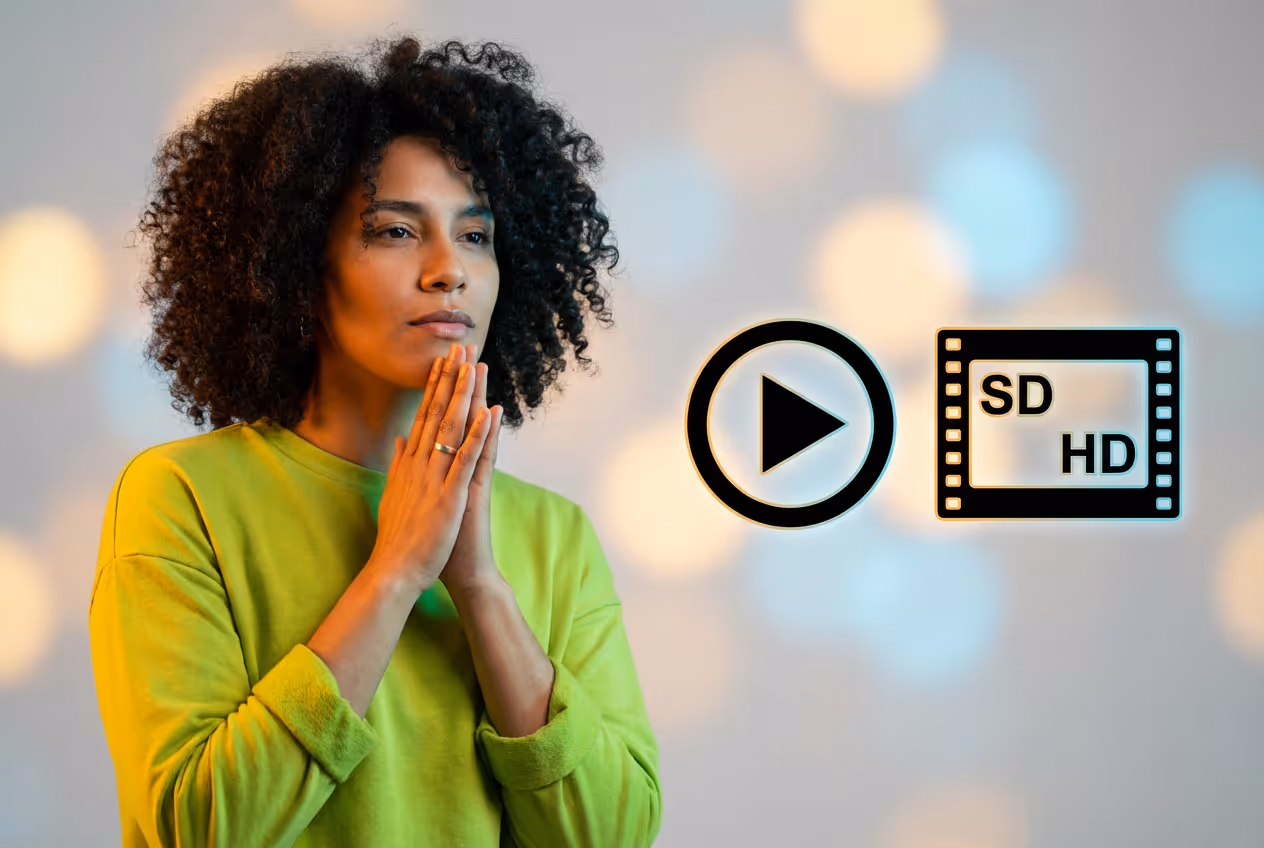 A woman considers video