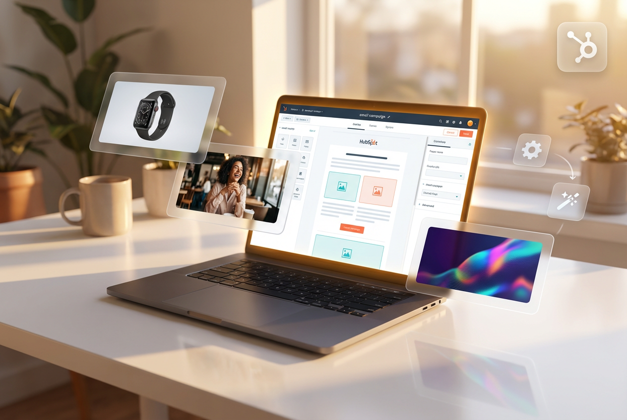 Laptop showing HubSpot email builder