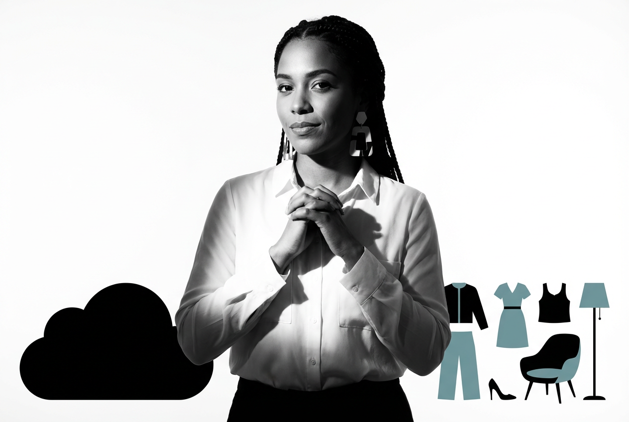 A woman with icons of