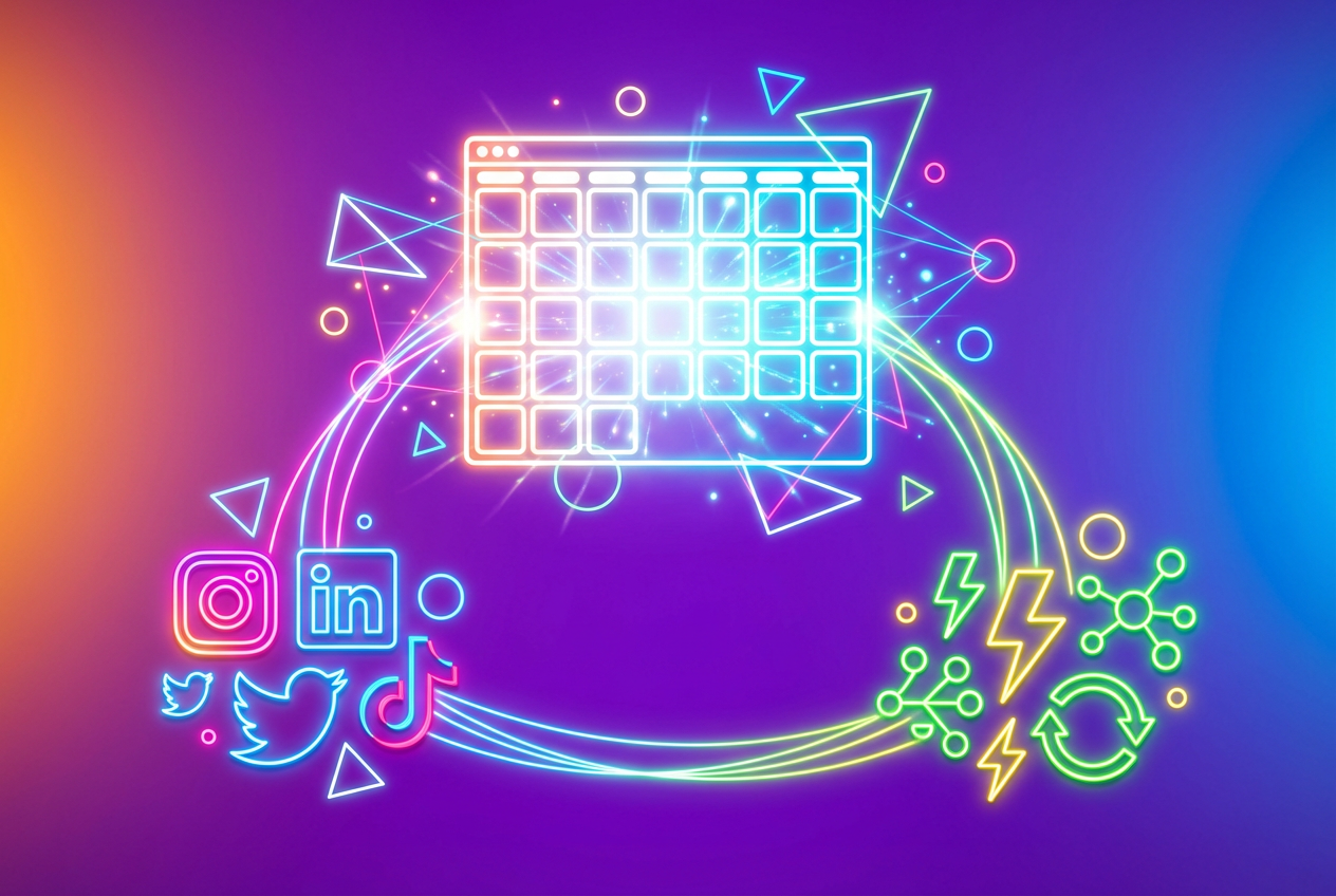 Neon icons showing social