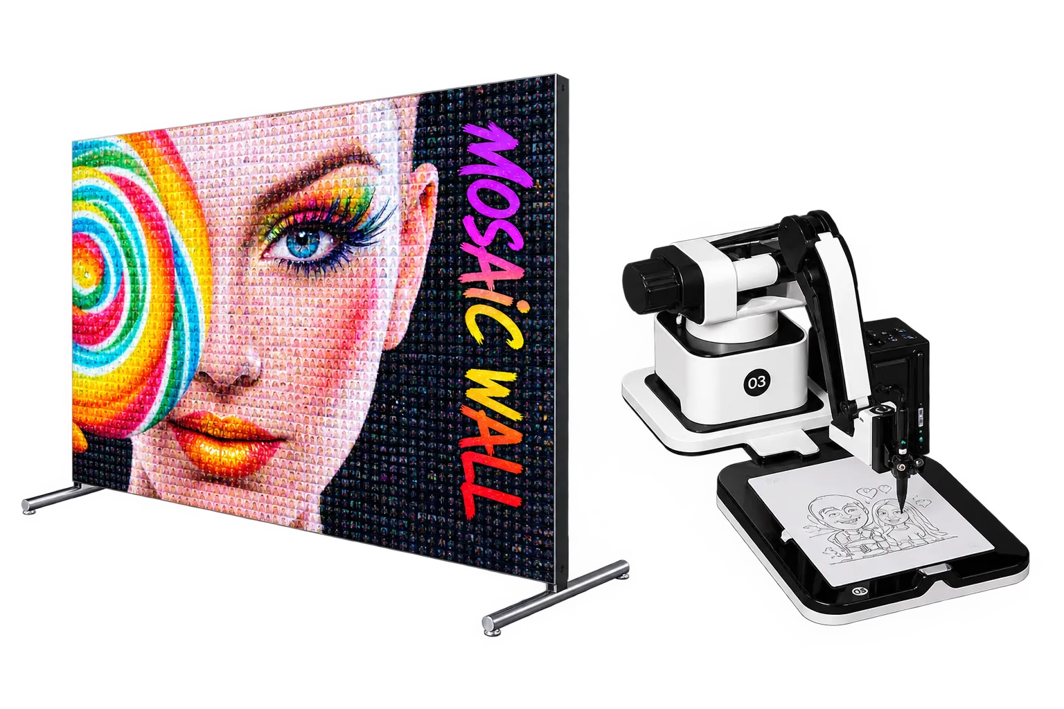 Premium Line devices by FiestaPics: Photo Mosaic Wall and AI Sketcher with robot arm