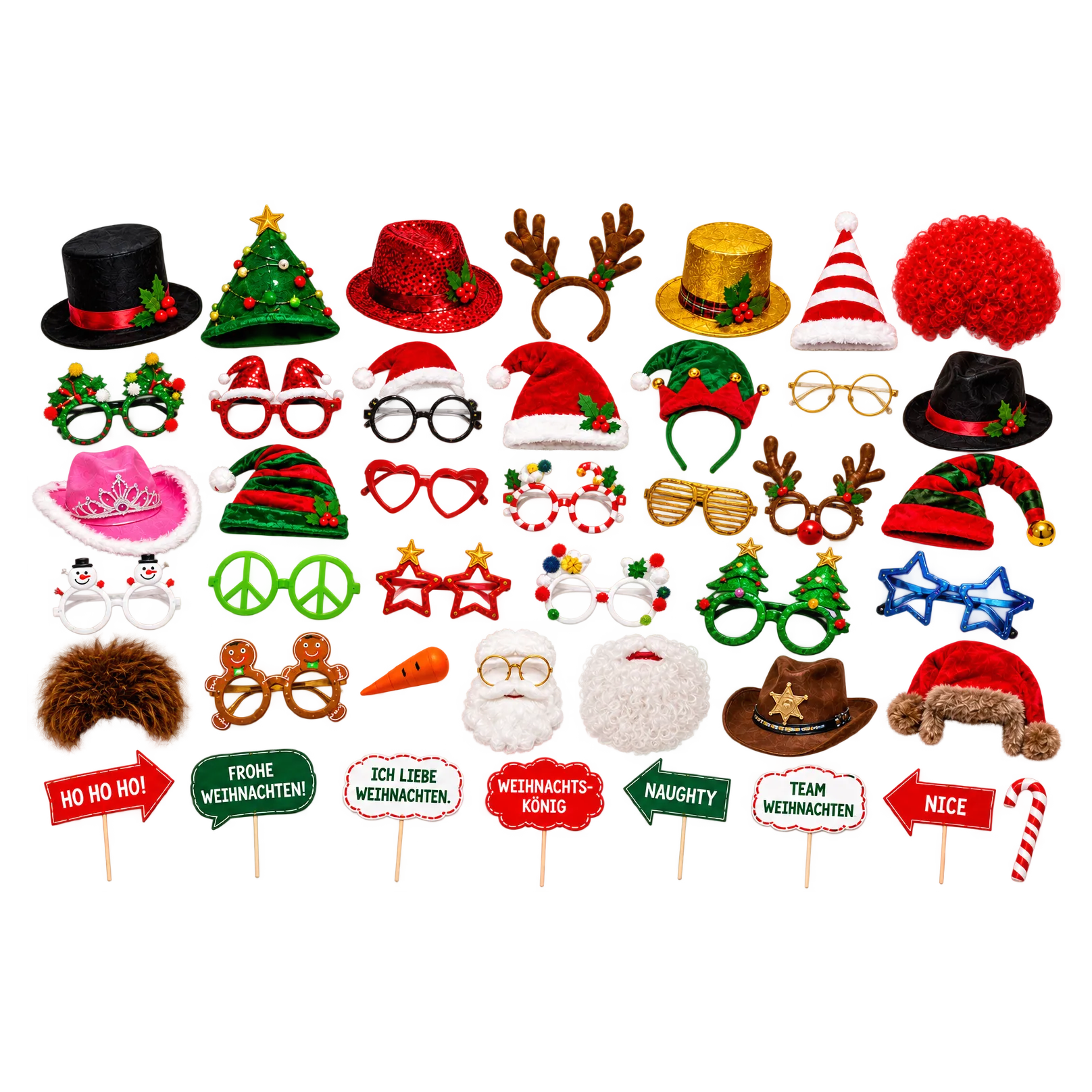 Verkleidungs-Set Spezial: weihnachtliche Requisiten mit Hüten, Brillen und Schildern