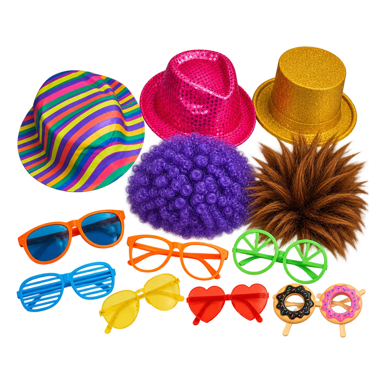 Verkleidungs-Set Small: Hüte, Perücken und bunte Partybrillen