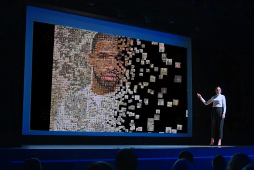 Online mode of the Photo Mosaic Wall: the mosaic can be viewed in a browser and guests upload their own photos
