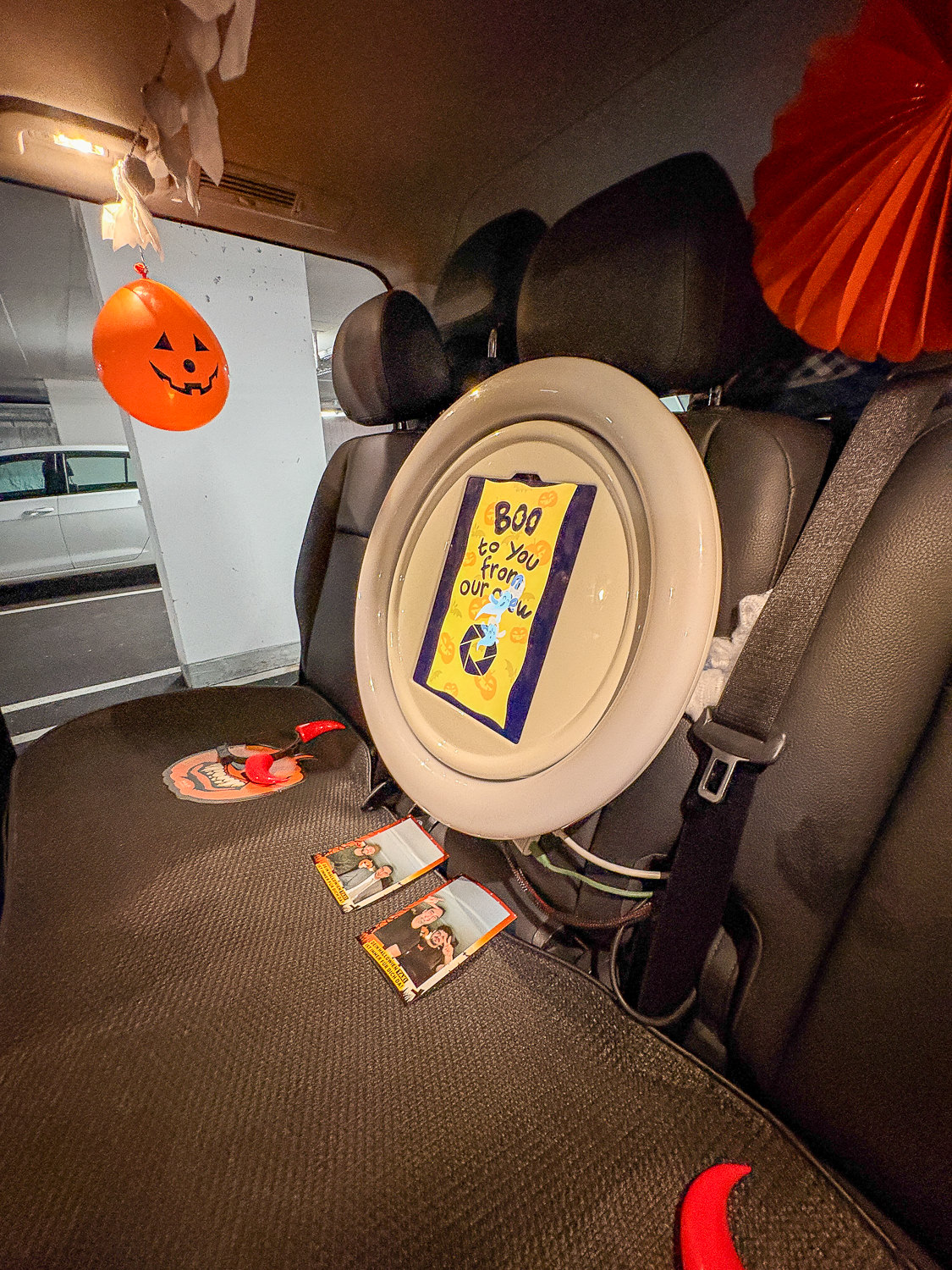 Close-up of the photo booth camera with ring light in the taxi