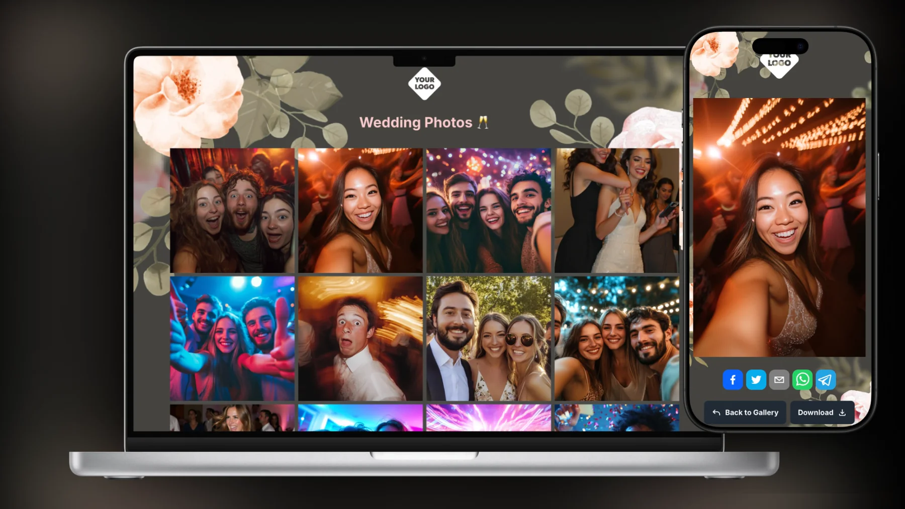 Online gallery with event photos on a laptop and a smartphone