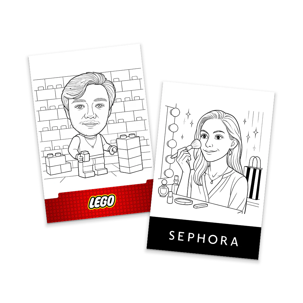 Two AI drawings carrying the branding of LEGO and Sephora