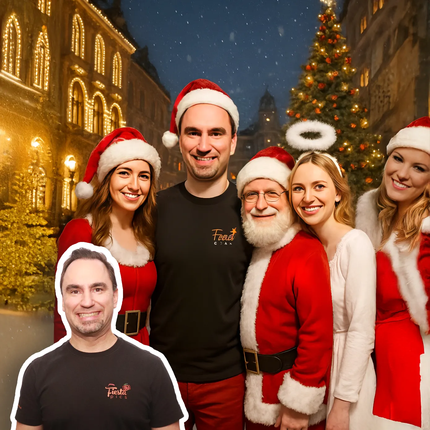 AI group photo in Christmas style with the guest's original portrait in front