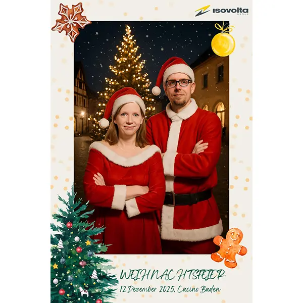 AI generated Christmas motif of a couple dressed as Santa