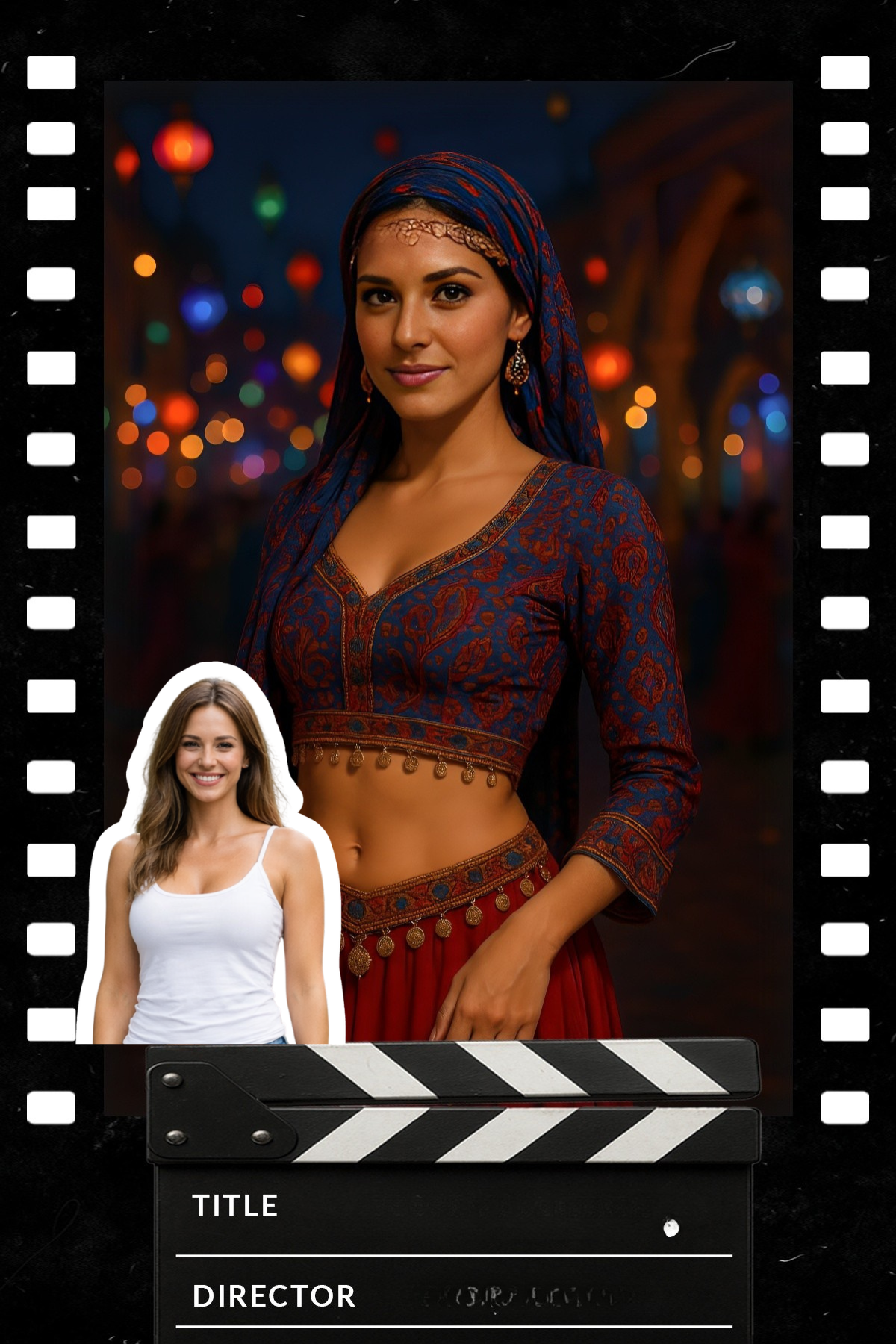 Guest turned into a Bollywood character inside a film strip frame