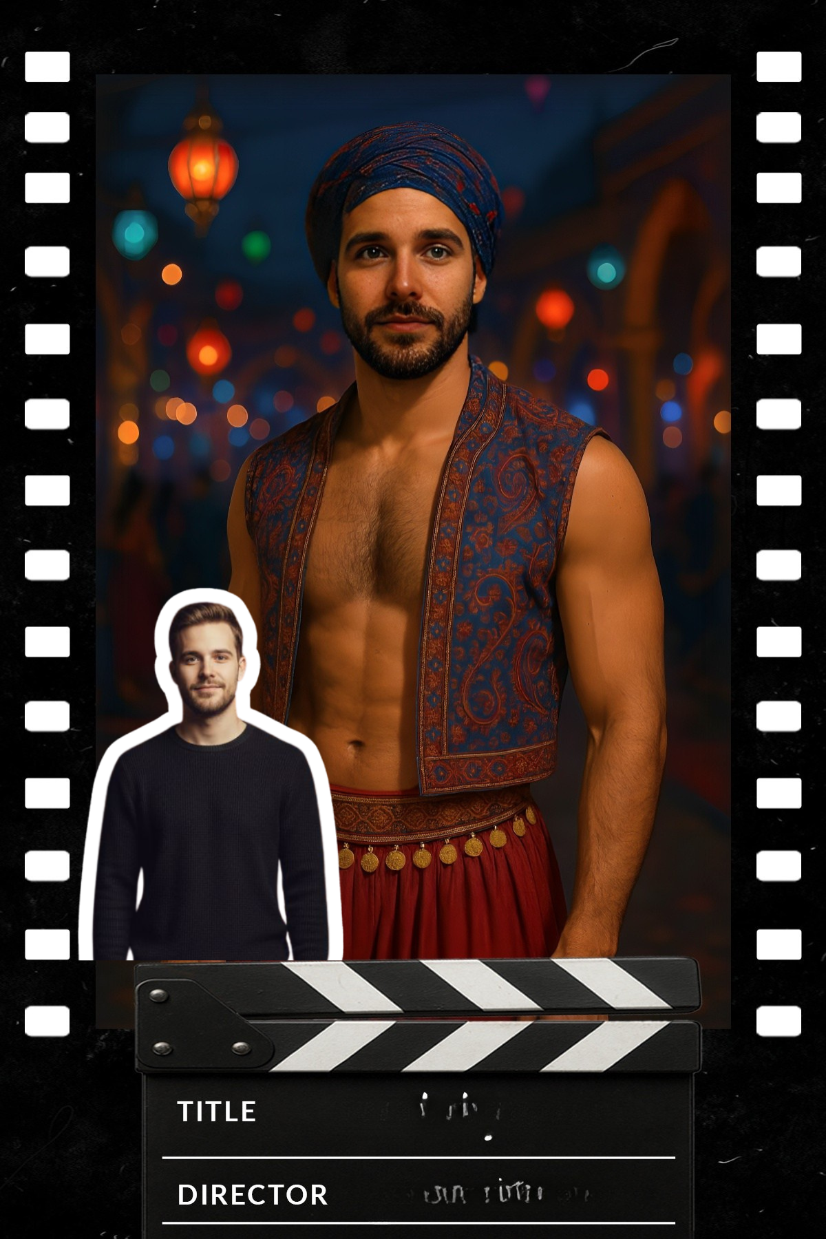 Guest turned into a Bollywood character inside a film strip frame