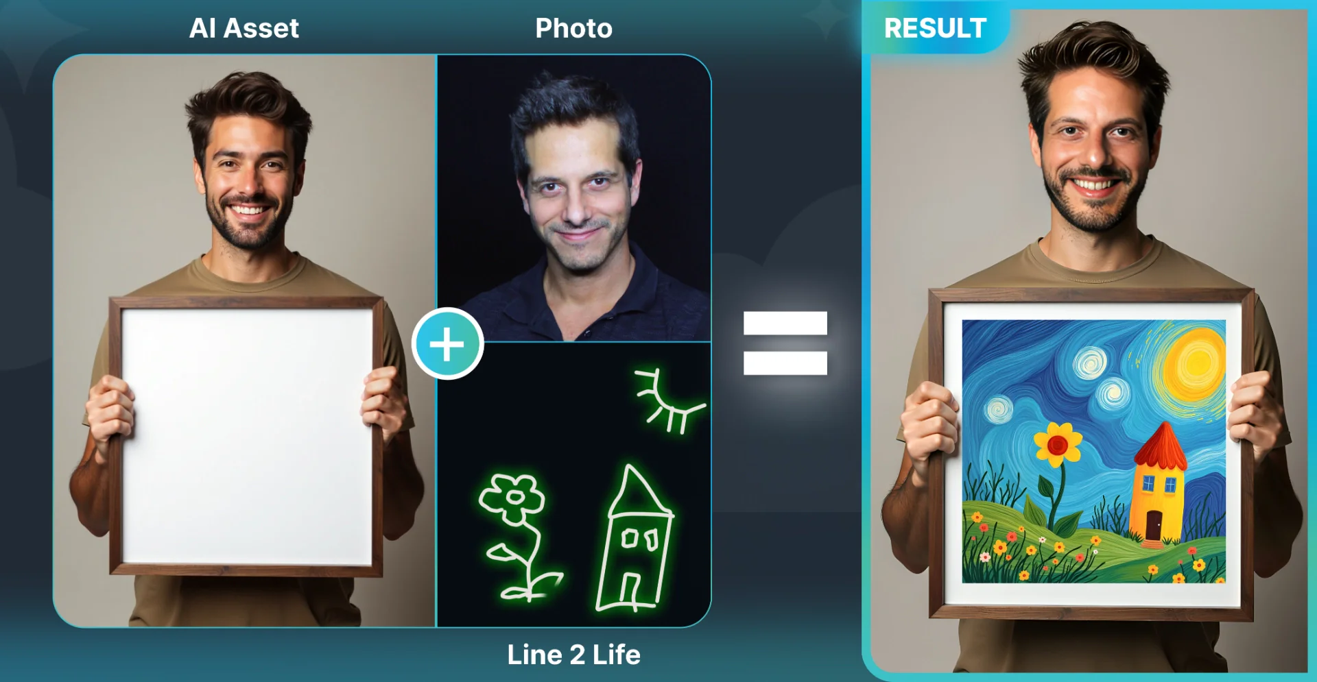 Guest holding the AI image created from his own drawing