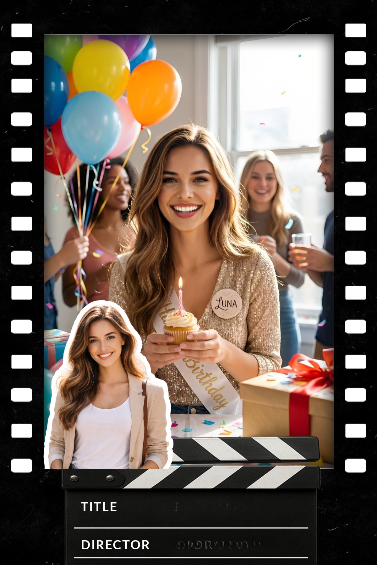 Guest placed in an office scene with balloons