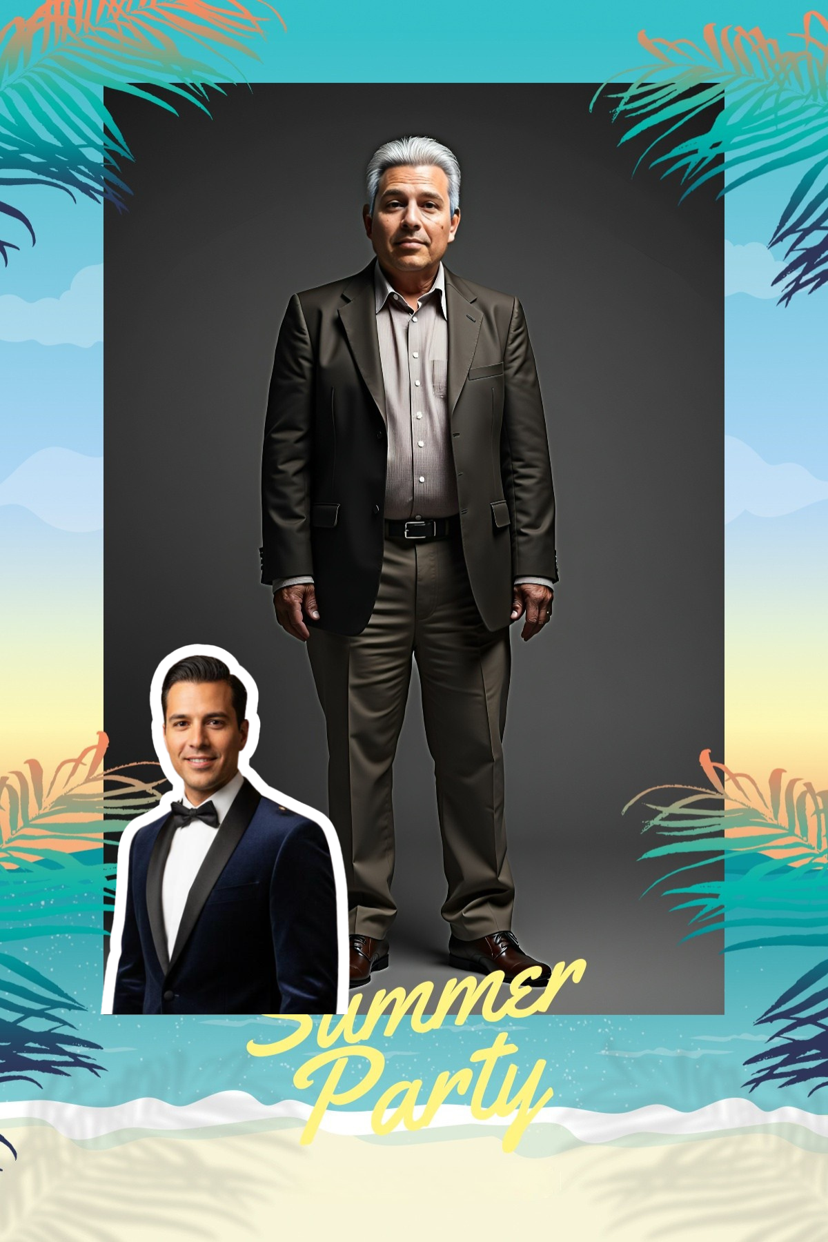 Guest as an aged version inside a summer party frame