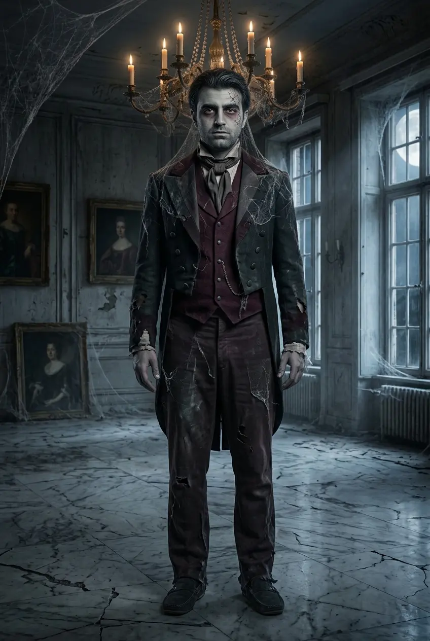 KI-Verwandlung: Gast im gruseligen Gothic-Look für Halloween