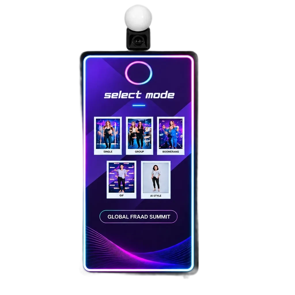 AI Magic Tower freigestellt: Hochkant-Display mit Modusauswahl und Ringlicht