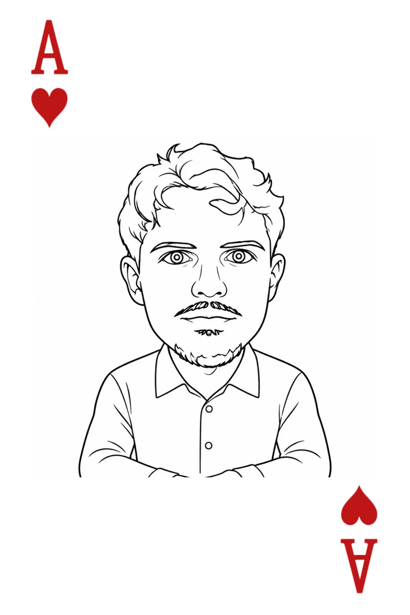 Digitale Version der Signature Card: Herz-Ass mit gezeichnetem Linien-Porträt