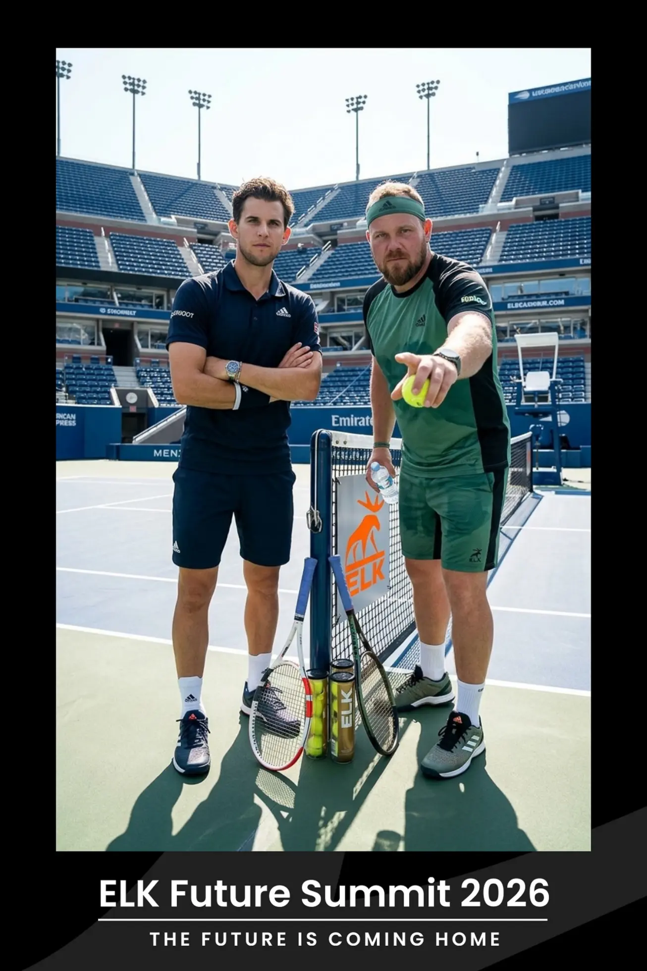 AI-Szene: zwei Gäste als Tennisspieler auf dem Court im ELK-Summit-Layout