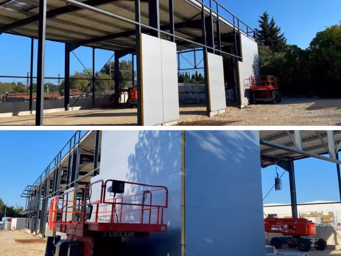 Chantier d'agrandissement de l'atelier de menuiserie Ducrot à Lunel