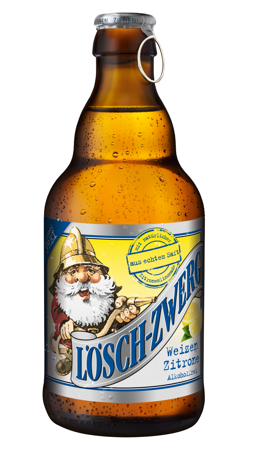 Abbildung der Lösch-Zwerg Sorte Weizen Zitrone alkoholfrei in Glasflasche.