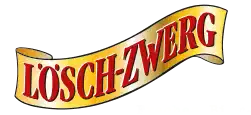 Gold rotes Logo der Marke Lösch-Zwerg mit weißem Schriftzug.