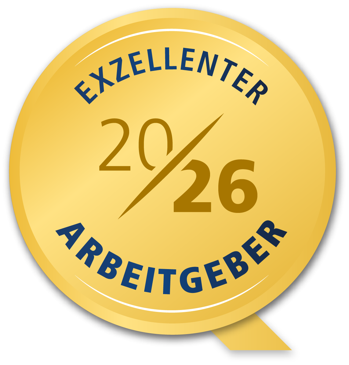 Gold seal with text 'Exzellenter Arbeitgeber 2026' indicating an excellent employer for 2026.