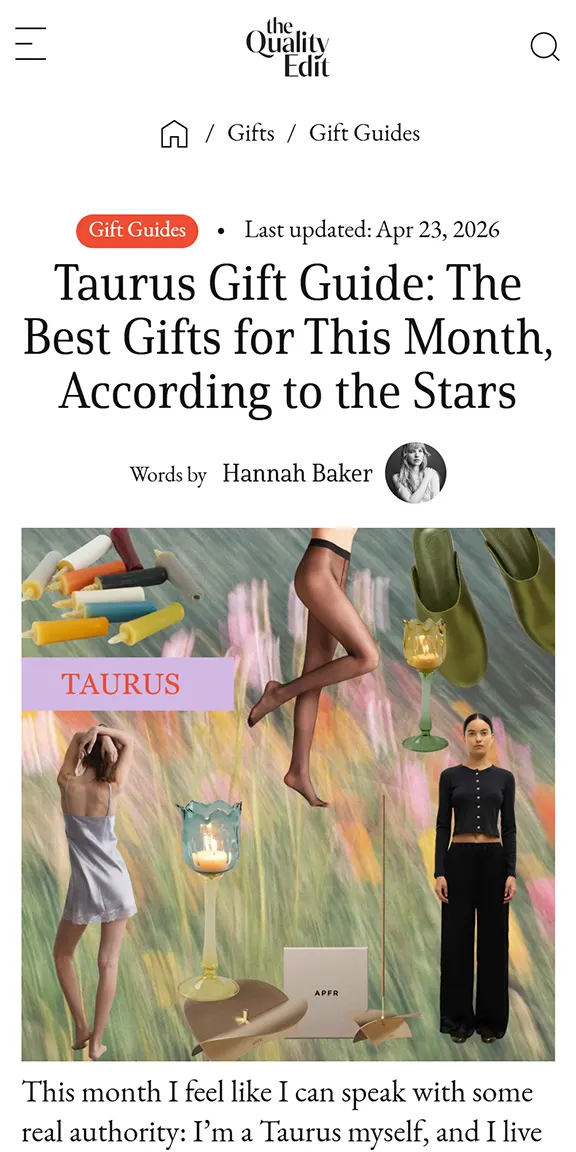 Collage with women, candles, slippers, and hat representing Taurus astrology gifts guide.