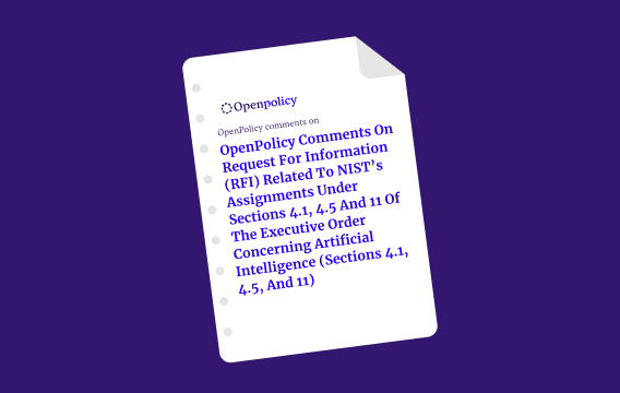 OpenPolicy comments on  Request for Information (RFI) Related to NIST’s Assignments under Sections 4.1, 4.5 and 11 of the Executive order Concerning Artificial Intelligence (Sections 4.1, 4.5, and 11) 