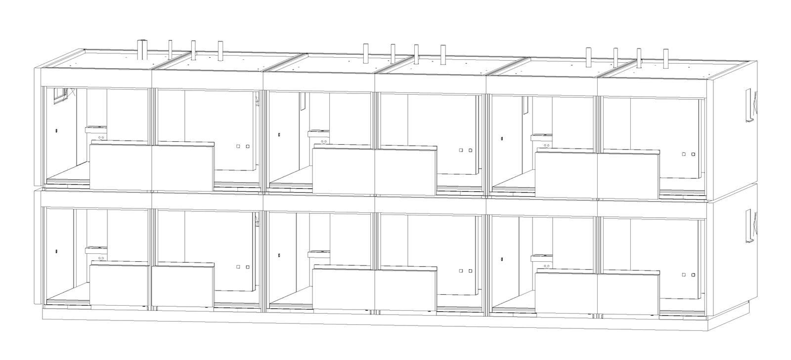 BIM-Modell eines Gebäudes in Holzmodulbau, Ansicht aus Revit