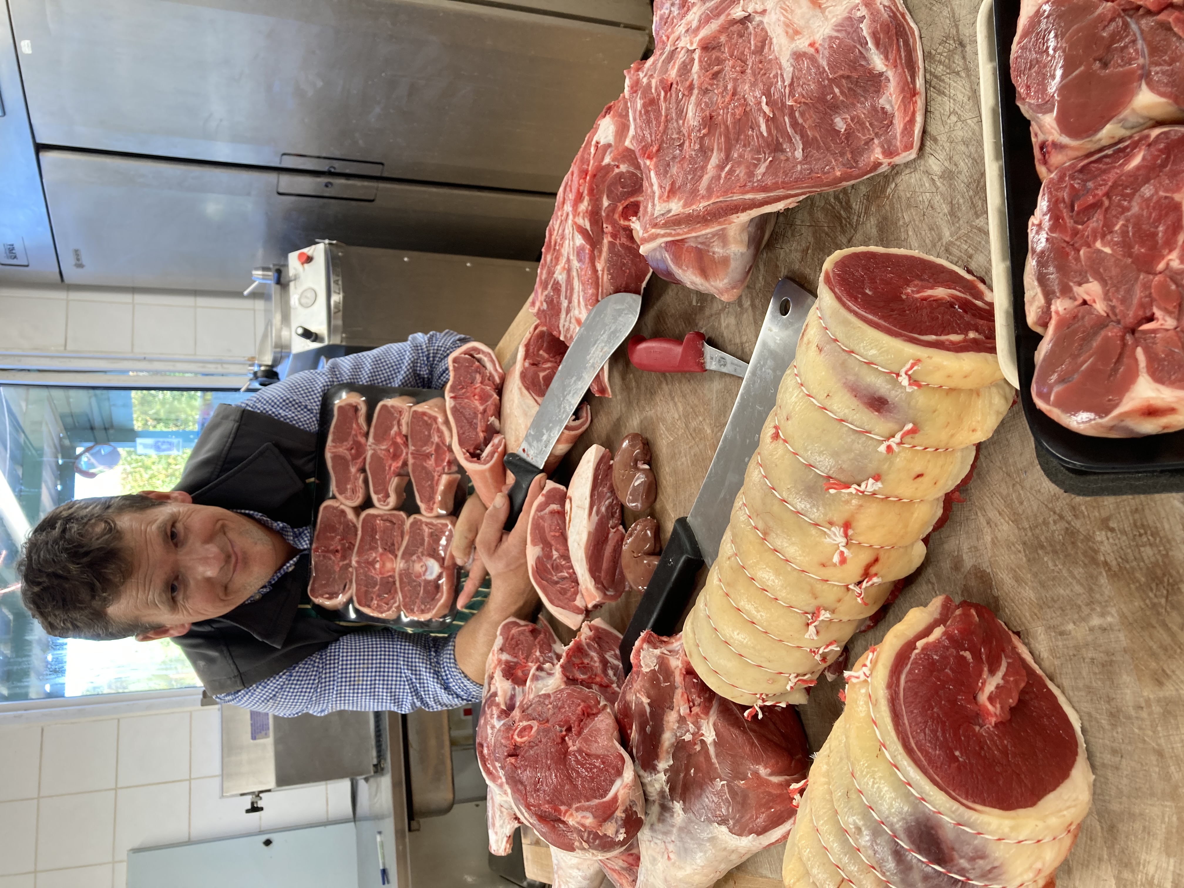 Our fantastic butcher and his produce  at Top Barn Farm Worcester 