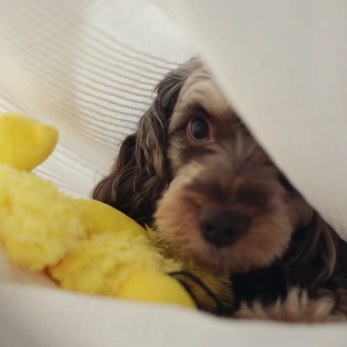 A dog under a duvet