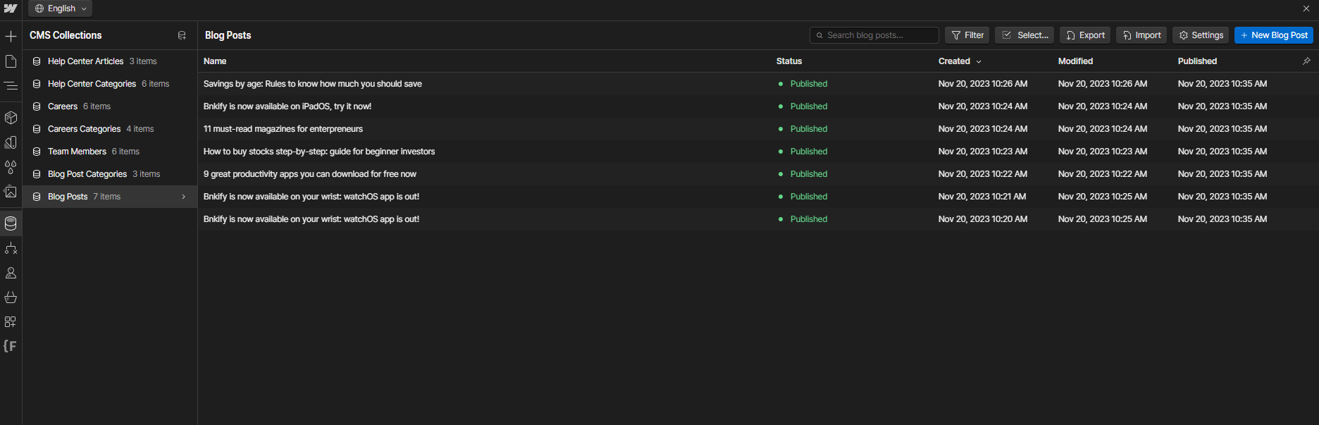 CMS Collection - Bnkify X Webflow Template
