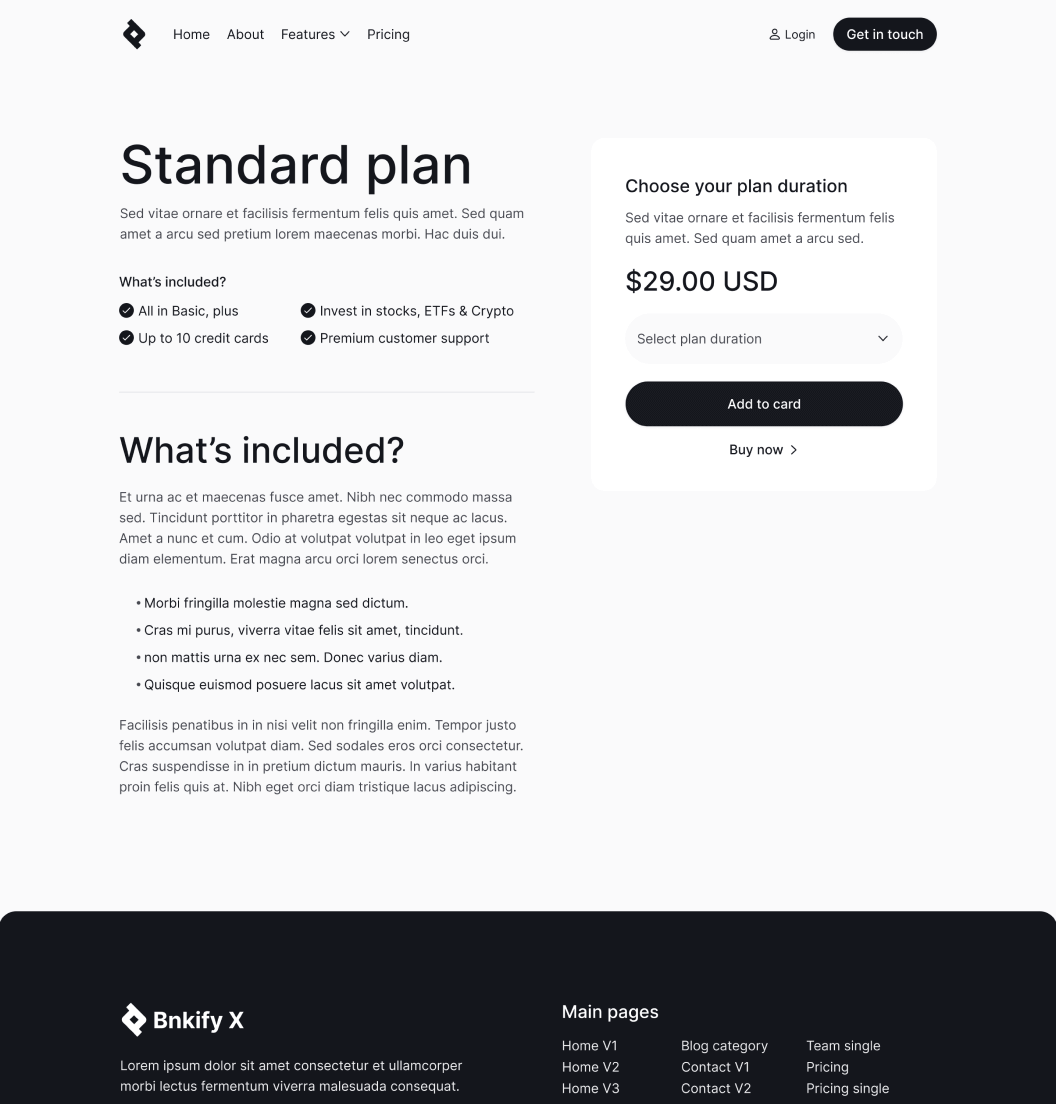 Bnkify X - Pricing Single Page - Bank And Fintech Webflow Template