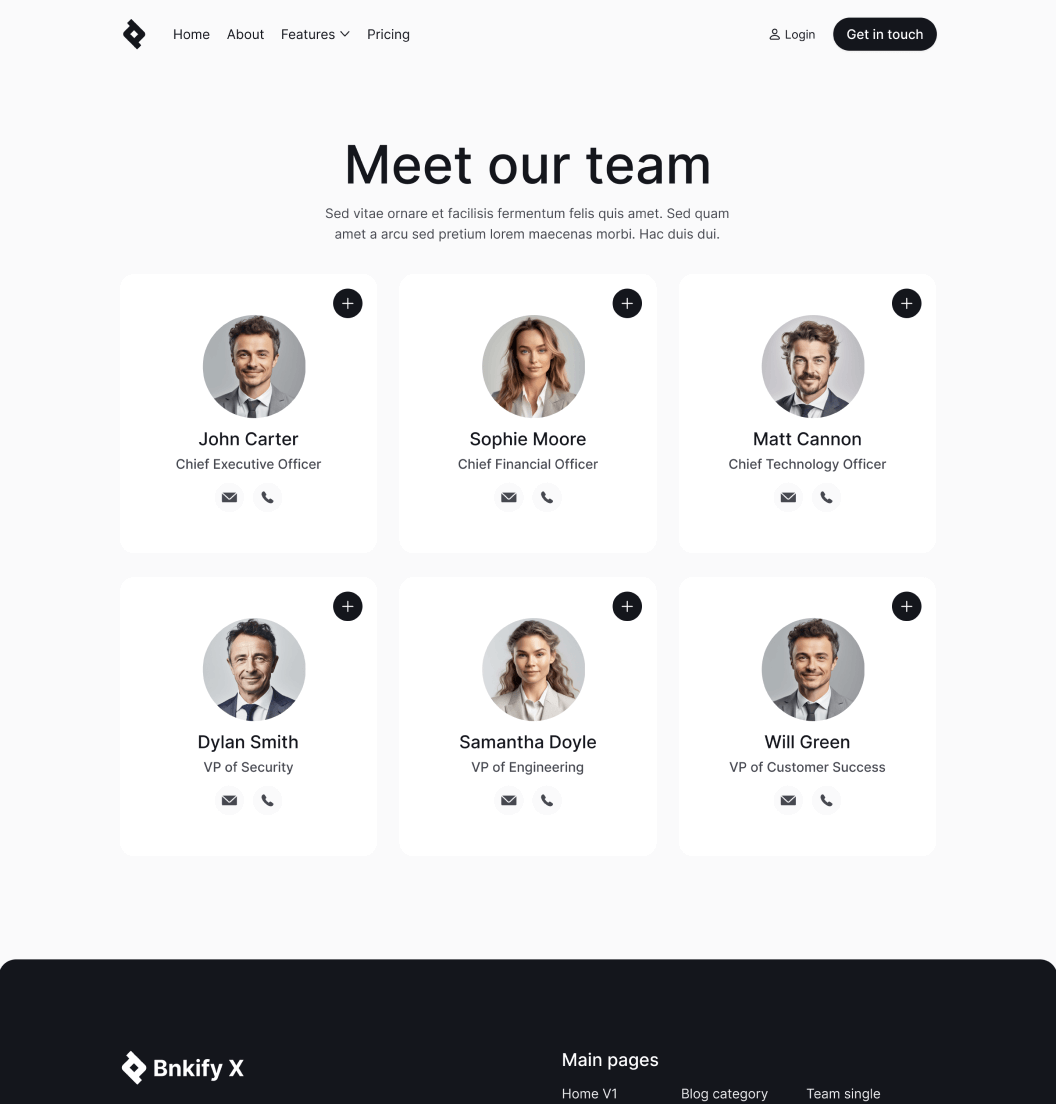 Bnkify X - Team Page - Bank And Fintech Webflow Template