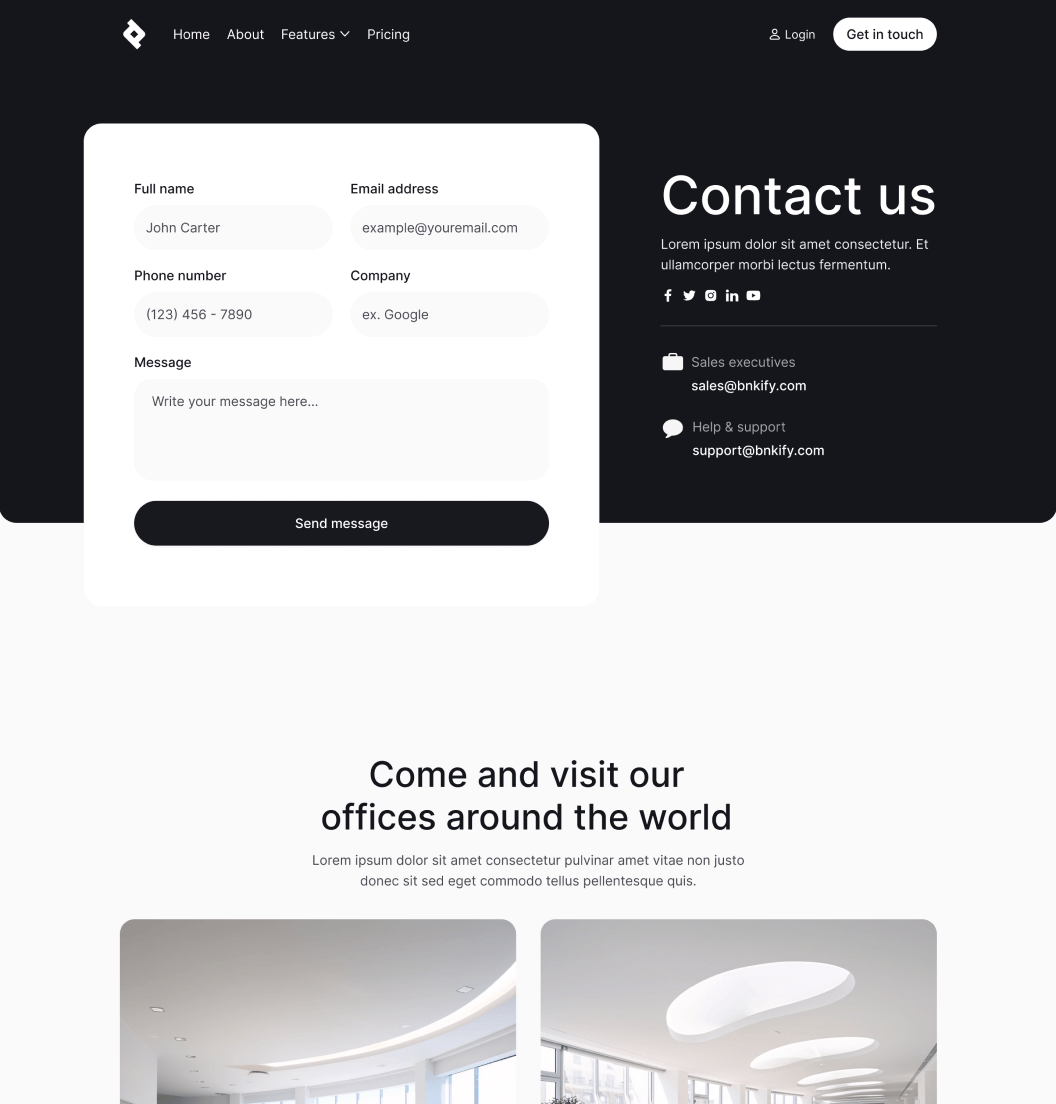 Bnkify X - Contact V3 Page - Bank And Fintech Webflow Template