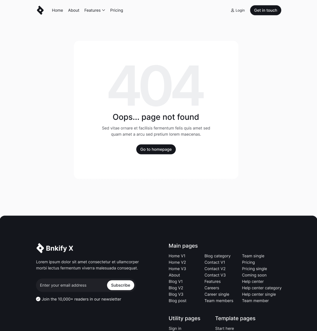 Bnkify X - 404 Not Found Page - Bank And Fintech Webflow Template