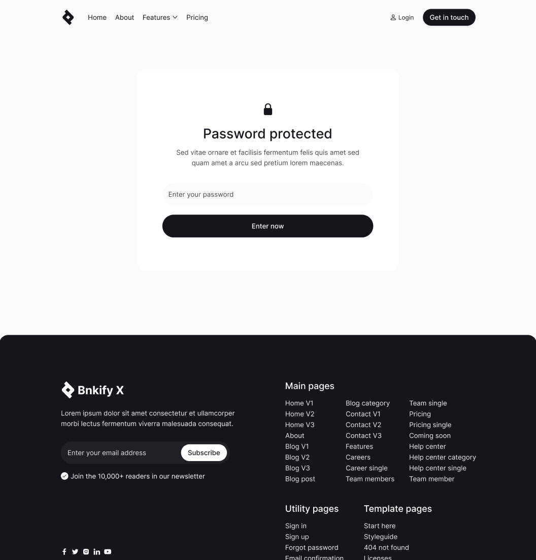 Bnkify X - Password Protected Page - Bank And Fintech Webflow Template